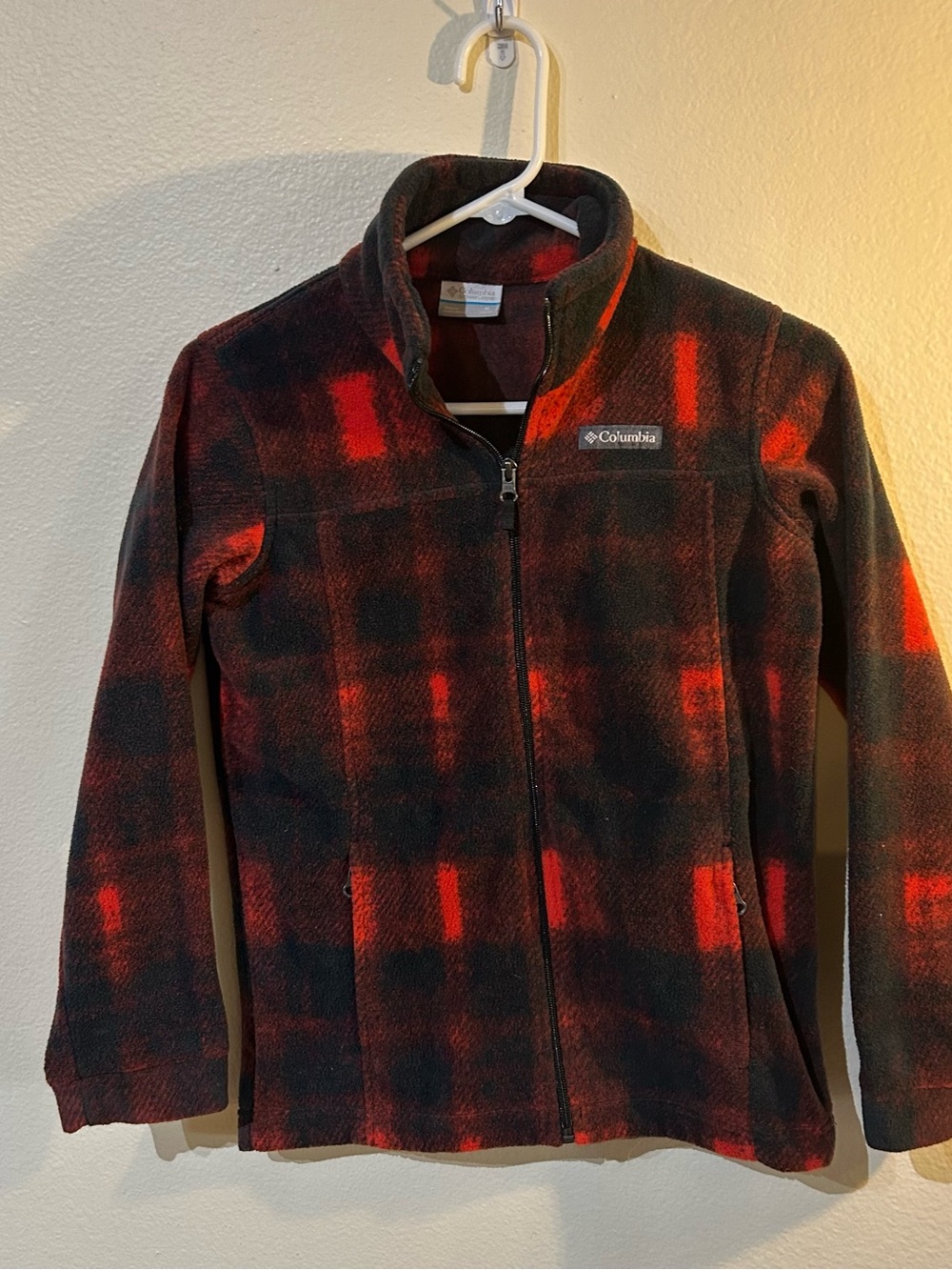 Columbia Red & Black Plaid Full-Zip Fleece Hoodie